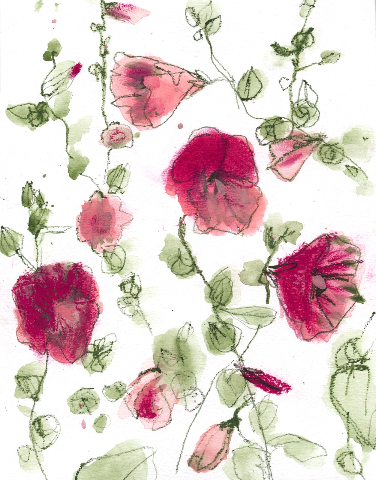 Pink hollyhocks